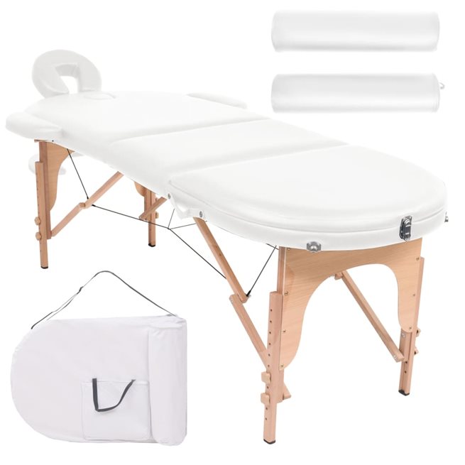Läs mer om vidaXL Hopfällbar massagebänk 4 cm tjock med 2 bolster oval vit