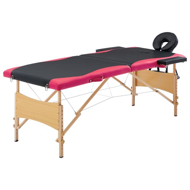 Läs mer om vidaXL Hopfällbar massagebänk 2 sektioner trä svart och rosa