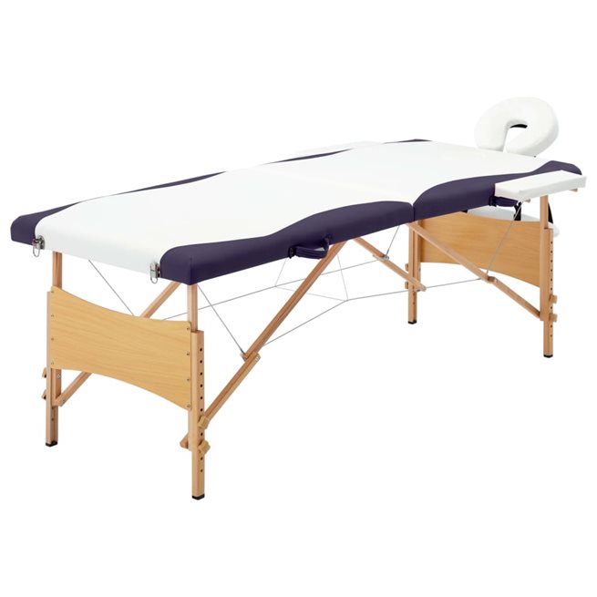 Läs mer om vidaXL Hopfällbar massagebänk 2 sektioner trä vit och lila