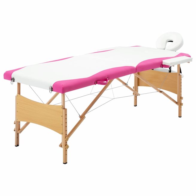 Läs mer om vidaXL Hopfällbar massagebänk 2 sektioner trä vit och rosa