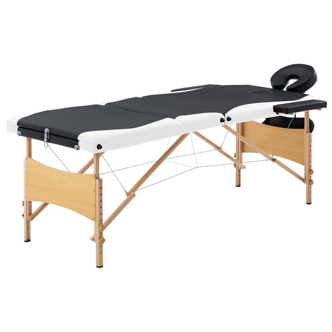 Läs mer om vidaXL Hopfällbar massagebänk 3 sektioner trä svart och vit