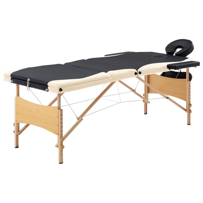 Läs mer om vidaXL Hopfällbar massagebänk 3 sektioner trä svart och beige