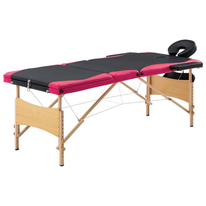 Läs mer om vidaXL Hopfällbar massagebänk 3 sektioner trä svart och rosa