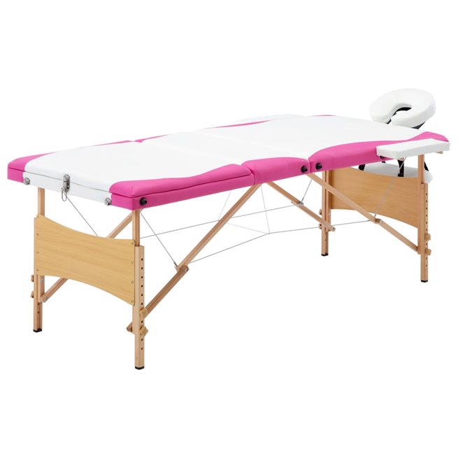 Läs mer om vidaXL Hopfällbar massagebänk 3 sektioner trä vit och rosa