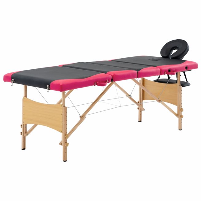 Läs mer om vidaXL Hopfällbar massagebänk 4 sektioner trä svart och rosa