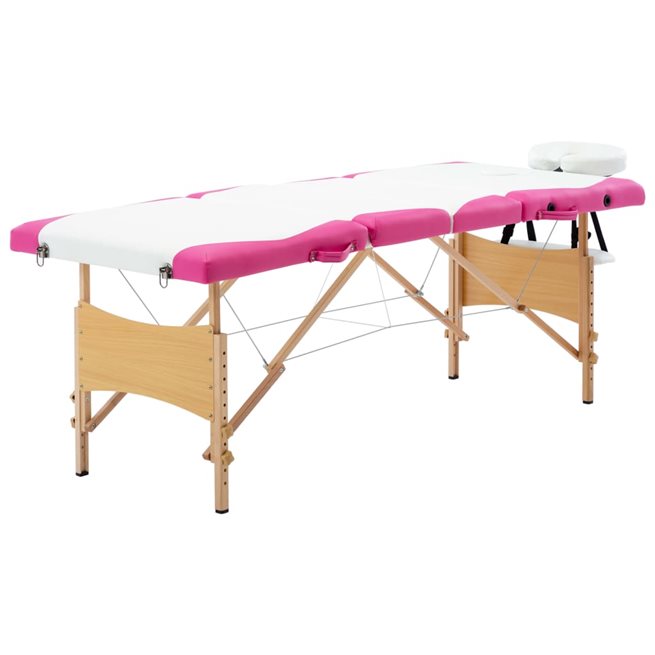 Läs mer om vidaXL Hopfällbar massagebänk 4 sektioner trä vit och rosa