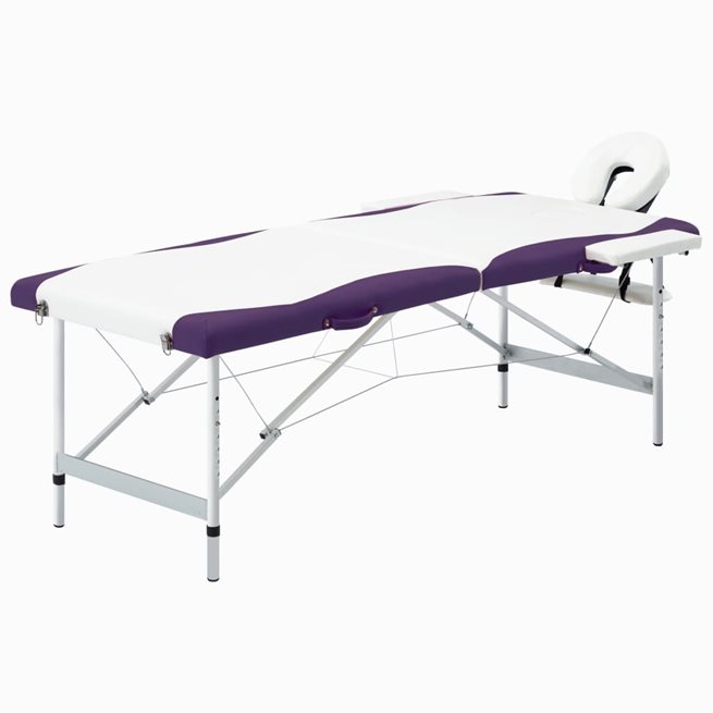 Läs mer om vidaXL Hopfällbar massagebänk 2 sektioner aluminium vit och lila