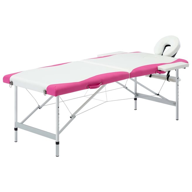 Läs mer om vidaXL Hopfällbar massagebänk 2 sektioner aluminium vit och rosa