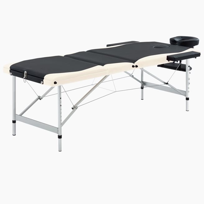 Läs mer om vidaXL Hopfällbar massagebänk 3 sektioner aluminium svart och beige