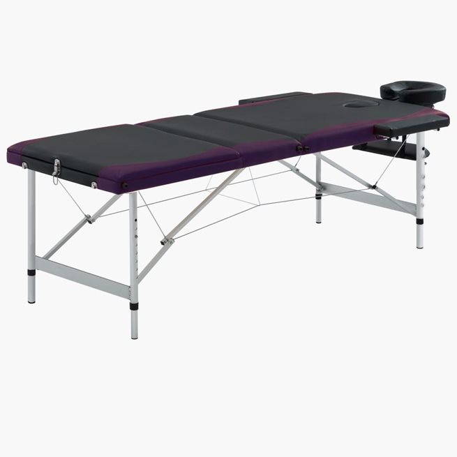 Läs mer om vidaXL Hopfällbar massagebänk 3 sektioner aluminium svart och lila