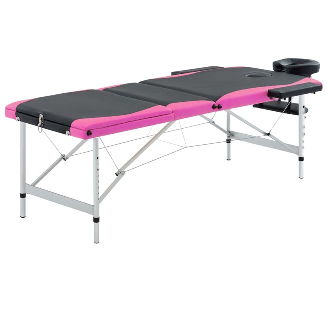 Läs mer om vidaXL Hopfällbar massagebänk 3 sektioner aluminium svart och rosa