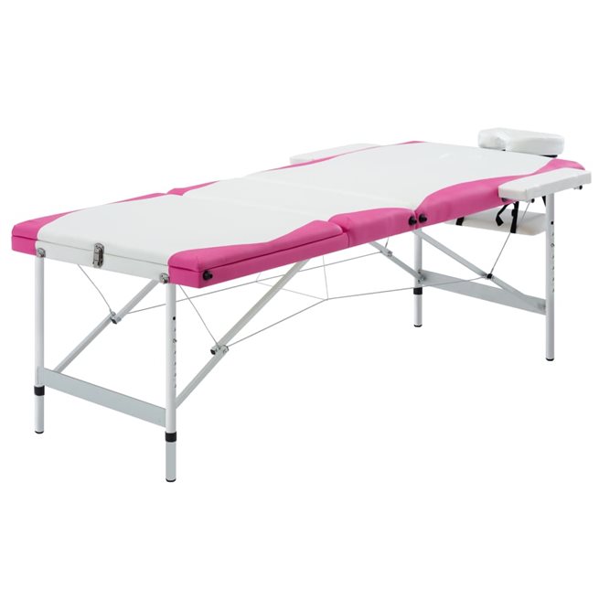 Läs mer om vidaXL Hopfällbar massagebänk 3 sektioner aluminium vit och rosa
