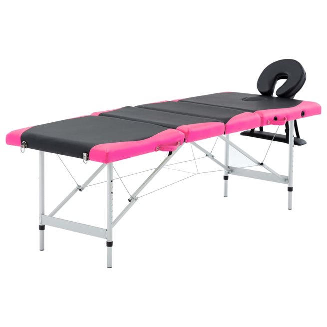 Läs mer om vidaXL Hopfällbar massagebänk 4 sektioner aluminium svart och rosa