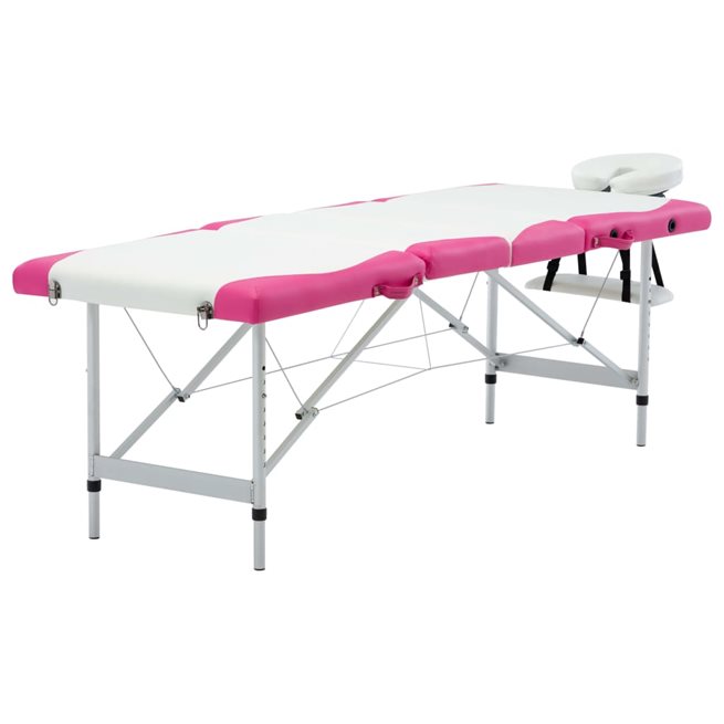 Läs mer om vidaXL Hopfällbar massagebänk 4 sektioner aluminium vit och rosa