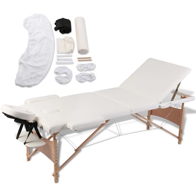 Läs mer om vidaXL Krämvit hopfällbar 3-sektions massagebänk